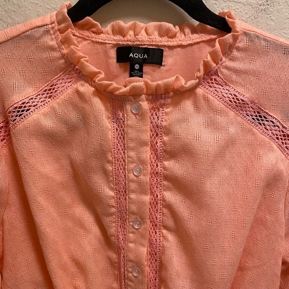 Aqua Bloomingdale's Pink Tiered Ruffled Long Sleeve Mini Dress Size XS - Picture 3 of 9